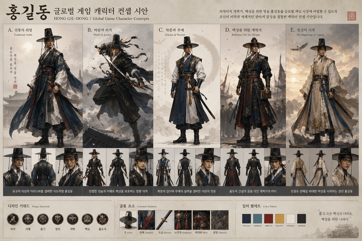 A detail of the Hong Gildong character concept sheet, not gameplay